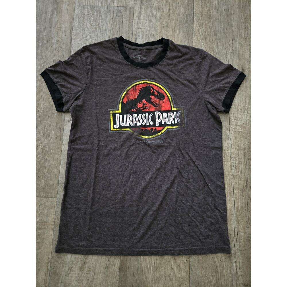 JURASSIC PARK UNIVERSAL STUDIOS Unisex Brown T-shirt Med Ringer Dinosaur Movie
